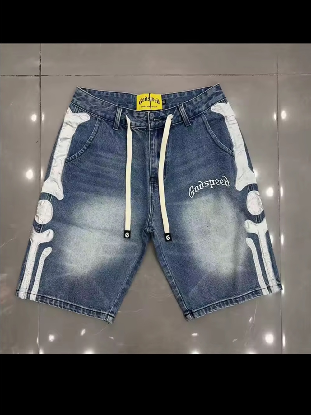 Godspeed Blue Denim Jean Shorts with White Side Trim